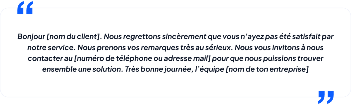 Réponse à un avis client négatif - Excuse